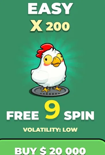 The Easy card in the buy-bonus panel: a ceiling of x200, nine free spins, volatility marked low, priced at 20,000