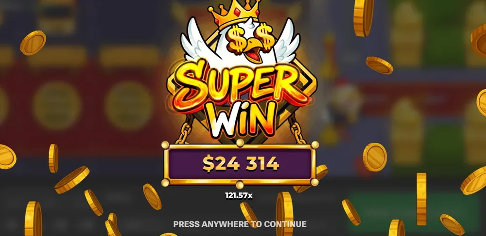 A Chicken Road 2 Super Win screen reading 24,314 at 121.57x