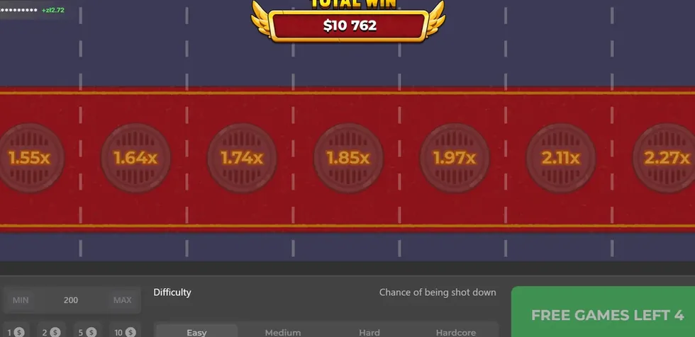 Chicken Road 2 running full width in a browser window, lanes priced 1.55x to 2.27x, total win 10,762