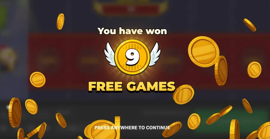 The Chicken Road 2 award screen reading: you have won 9 free games